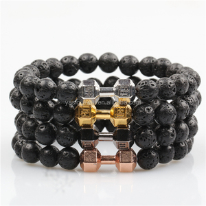bijoux en or noir lave volcanique bracelet en pierre hommes gym fake fit vie bracelet haltère - Product Image 2