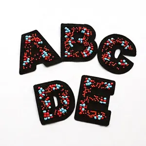 Custom Embroidery Pearls Iron On Alphabet Rhinestone Beaded Number Letter Embroidered Applique Patches Clothes Accessories