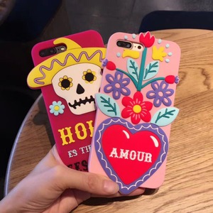 México estilo 3D silicona lindo esqueleto floral patrón <span class=keywords><strong>de</strong></span> flores caso del teléfono móvil para el iPhone x 8 7 6 6 Más - Product Image 2