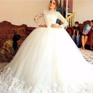 NE081 <span class=keywords><strong>Abito</strong></span> da Sposa Musulmano Vintage <span class=keywords><strong>con</strong></span> Collo Alto in Pizzo, Maniche Lunghe, Vestido De Noiva Romantico in <span class=keywords><strong>Tulle</strong></span>, <span class=keywords><strong>Abito</strong></span> da Sposa a Palloncino - Product Image 1