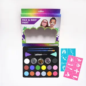 Hot Selling Water Based 14 Color 2 Glitter 3 Sponges Professional <strong>Face</strong> and Body <strong>Paint</strong> <strong>Kit</strong> - Product Image 1