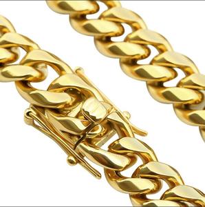 卸売10mmマイアミキューバンリンクチェーンネックレス14k 18k金メッキカスタムジュエリーセットステンレス鋼合金バックル付き