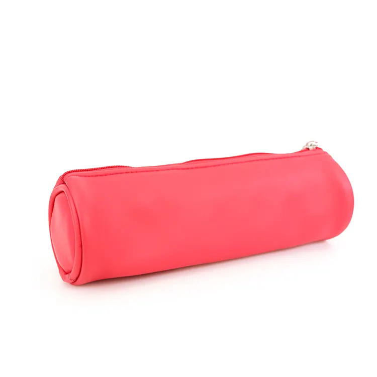 Custom comfortable soft PU leather pen case tube shape school pencil bag for stationery storage