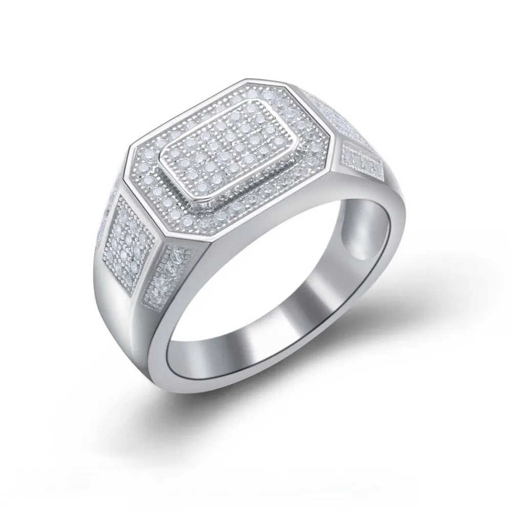 Bling Jewelry Men 925 Sterling Silver Micro Pave Cubic Zircon Ring