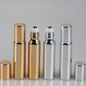 Eco-friendly hot sale 10ml Perfume Essential Oil Bottles gold Glass Roller Bottle Jars Vials With Pipette For Cosmetic