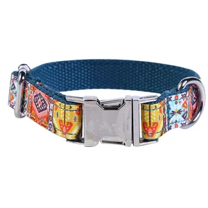 Altra Pet Polyester Webbing With Custom Printed Jacquard Ribbon Side Release Metal Engraved Buckle Pretty Dog Collar