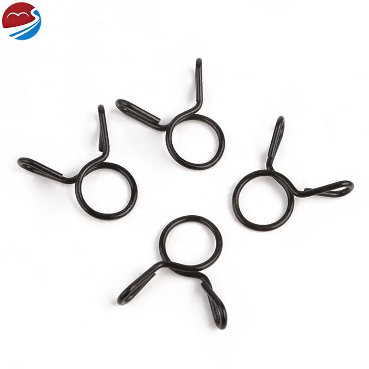 Custom spring steel baked black paint single wire formed coil torsion spring clamp for water pipe