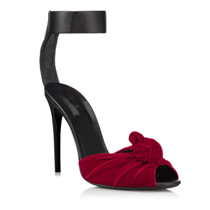 Sandali con tacco alto da donna in velluto rosso, sexy, neri, con nodo alla caviglia, peep toe, <span class=keywords><strong>estivi</strong></span>, per serate eleganti - Product Image 2