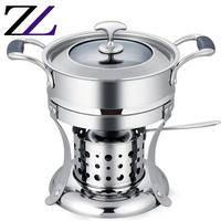 Matériel de restauration de buffet de Guangzhou, mini réchaud en acier inoxydable 304, brûleur à alcool, plat à fondue épicé chaud pour soupe