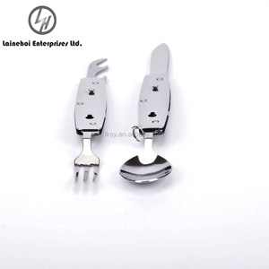 LH LHO1 Fabricante Venta al por mayor Juego de cubiertos de acero inoxidable plateado Diseño desmontable para acampar al aire libre y senderismo Hecho en China - Product Image 6