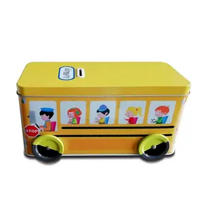 Custom Printing Christmas Bus Shape Gift Tin Box for Children Tinplate Recycled Materials Cookie Metal, Tinplate CN;GUA