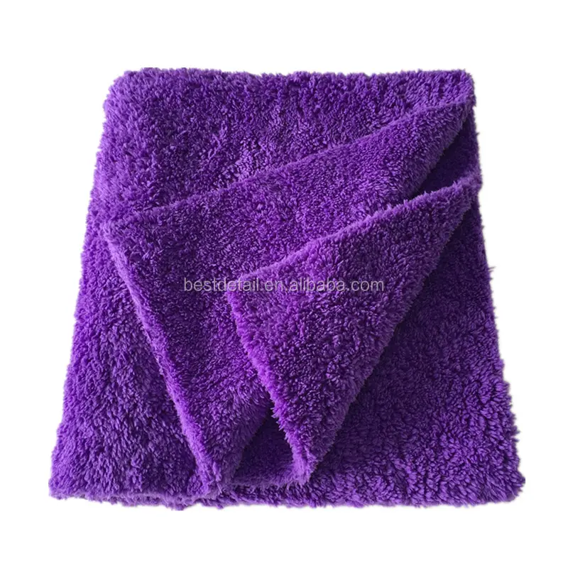 Púrpura paño de limpieza suave de peluche 16x16 350 gsm sin bordes de microfibra de detallando para coche de secado lavado pulido