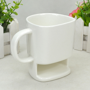 Tazza <span class=keywords><strong>da</strong></span> caffè in ceramica riciclata collezione minimalista tazza <span class=keywords><strong>da</strong></span> tè bianca sostenibile e piattino con porta biscotti | YST fabbrica di ceramiche - Product Image 2