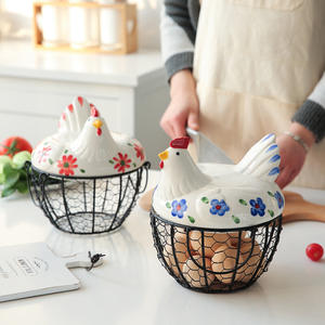 Collezione di cestini di frutta creativi decorazione in ceramica portaoggetti da cucina cestino per uova di gallina in filo di pollo - Product Image 5