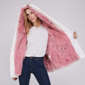 Winter Warm Ladies Real Fox Fur Pink Lining Parka <strong>Coat</strong> <strong>with</strong> <strong>Hat</strong> - Product Image 3