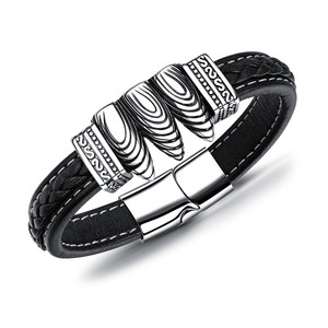 Los hombres de moda de acero inoxidable bala cuero genuino pulseras tendencia 2018 - Product Image 1