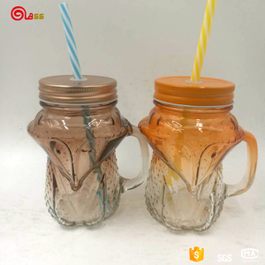 Gros mason potable bocal en verre tasse avec poignée et pailles - Product Image 1