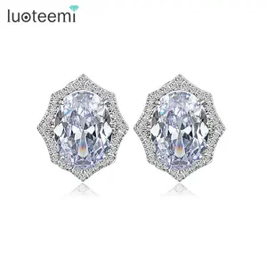 LUOTEEMI Hip Hop Kreative Luxus Sparkling CZ Kristall Geometrische Ohr stecker Frauen Geschenk Kostenloser Versand Brinco de Zirkonia