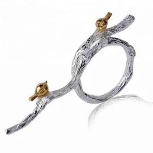 Fashion jewelry Hip Hop 925 Sterling Silver Rings Vintage Handmade Original Designer Bird on Branch For Women Men Gift