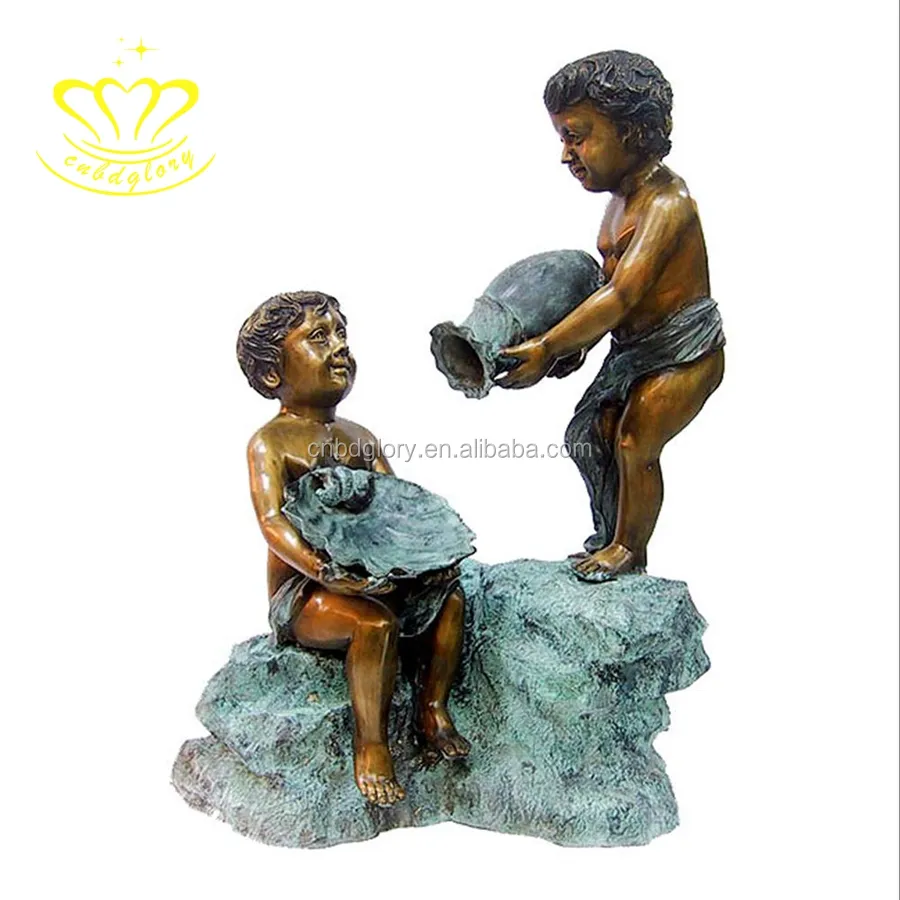 Outdoor Hotel garden Street water feature Landscape decoration design metal crafts art Sculpture Bronze Boy Statue Fountain