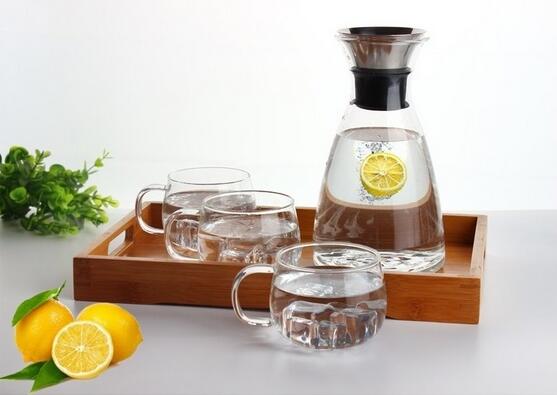 Haonai Hand mouth glass pitcher with lid and spout glass water carafe