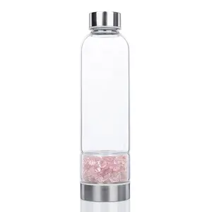 באיכות גבוהה רוז קוורץ שבב אבן זכוכית מים בקבוק ורוד קריסטל חן בקבוקי לשתייה
