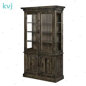 KVJ-7972 rustico legno stagionato nero display armadio con porta in vetro