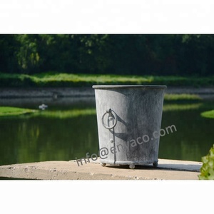 Zinc Round Planters <strong>Tree</strong> <strong>Pots</strong> Decorative Metal Vintage with Ring Decor Flower for Plant Outdoor <strong>Large</strong> Garden Iron Grey Support - Product Image 4