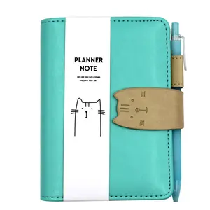 Cute Cat Notebooks A7 PU Leather Cover Loose-leaf Diary planner with pen