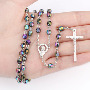 NX435 Huilin Hotsale Católico INRI Rosario Collar 6mm Cuentas <span class=keywords><strong>de</strong></span> acrílico Cristo Jesús <span class=keywords><strong>Madre</strong></span> María Cruz Rosario Collar - Product Image 1