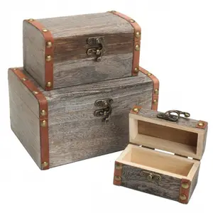 WOODEN TREASURE CHEST RETRO WOOD BOX HOLDER EARRING JEWELRY HOLDER STORAGE CASE TRUNK