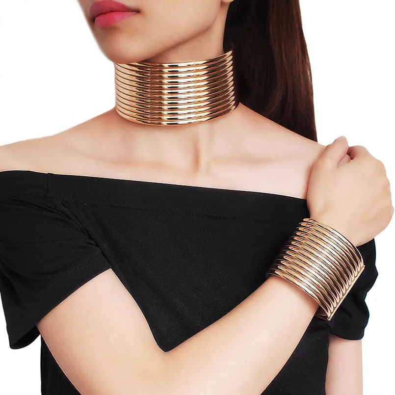 HANSIDON Cổ Điển Tuyên Bố Choker Vòng Cổ Bộ Phụ Nữ Châu Phi Đồ Trang Sức Chunky Da Cổ Áo Vòng Cổ Vòng Tay Thiết Lập Điều Chỉnh