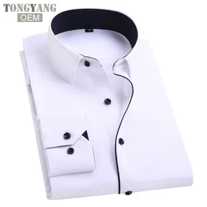 TONGYANG Men's Wedding Shirt Long Sleeve Men Dress Shirt Business Solid Color Casual Work Wear Formal Slim Shirts