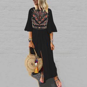Top di Vendita di Modo Delle Donne Allentato Stampato Vestiti Delle Signore di Mezza Manica Maxi Boho <span class=keywords><strong>Vestito</strong></span> Etnico - Product Image 5