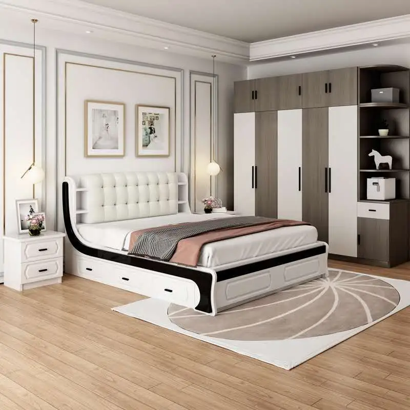 Hotel Wohnung Schlafzimmer Set Königin Lagerung Schlafzimmer Möbel modern mit Schubladen 1,5 m hydraulische Schlafzimmer Set Melamin Typ