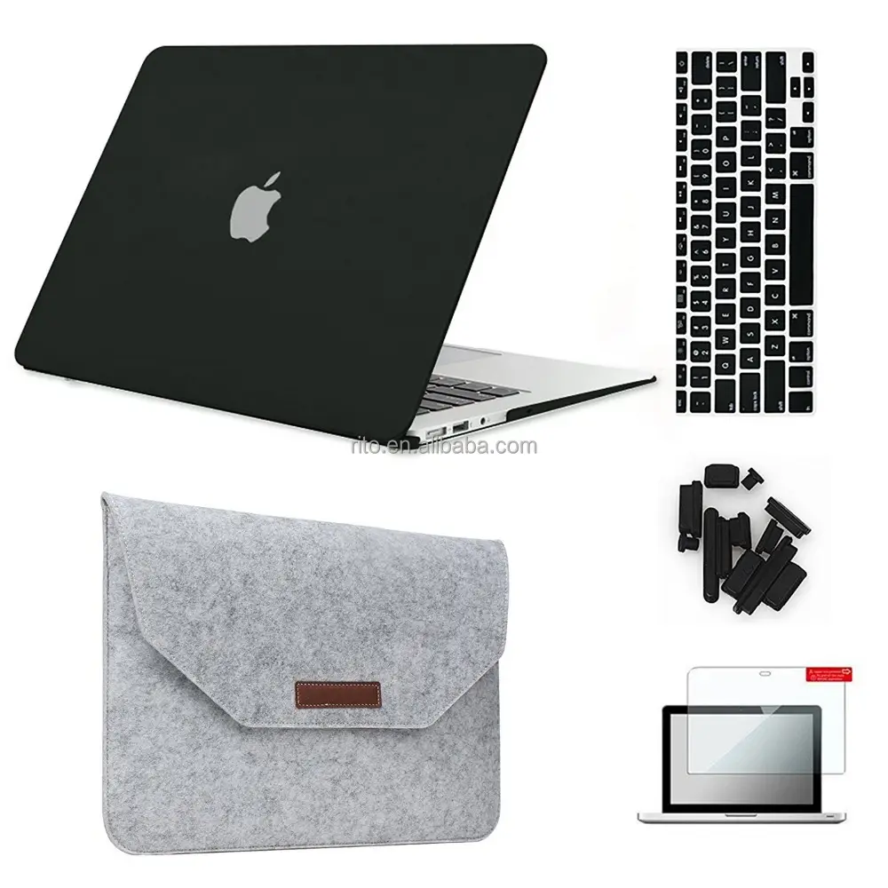 Black PC Shell Computer Case for Macbook Air with Felt Sleeve and Dust Plug, Business Style