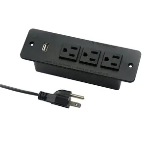 BAYU Black color Tabletop power socket outlet US 3-outlets power unit with smart USB port for US laptop and furniture