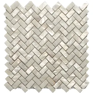 Herringbone Mosaico Tile Natural Mother Of Pearl Asli Shell Asli Bahan Dekoratif Shell Backsplash Shower Latar Belakang