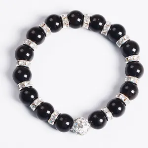 ZhuoDian Factory Selling Shinny Imitation Black Pearl Beads Bracelet with Diamond Rings for Unisex