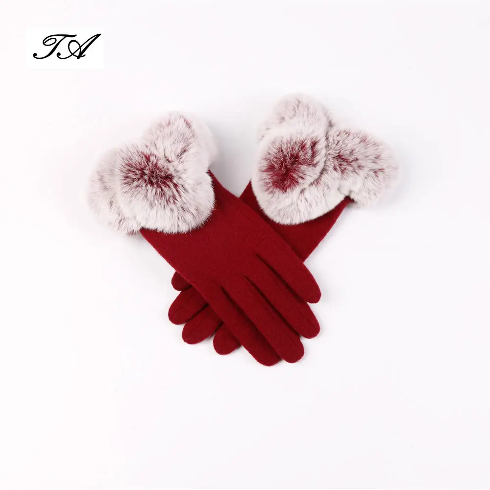 Damenmode Design Winter Touchscreen Strick handschuhe mit Kaninchen fell