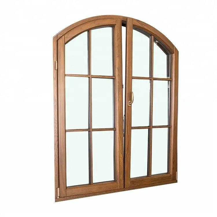 Grande ceinture intérieure moderne à double vitrage, inclinaison et retournement de l'arche, fenêtres en verre de bois revêtues d'aluminium