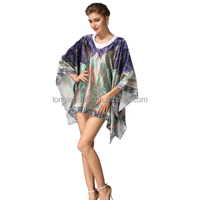 Kimono wanita sifon satin sutra cetak sublimasi desain paisley kustom Vintage jubah kardigan Wanita gaun penutup pantai