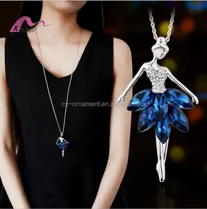 South Korean version of the ballet girl sweater chain necklace crystal accessories pendant crystal decorated necklace