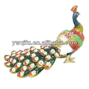 indian decorative peacock outdoor kada metal jewelry trinket box(QF3235-1)