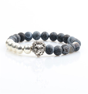 azul marino 8mm sodalita piedra natural del grano plateado león hombres brazalete pulsera con precio barato - Product Image 3