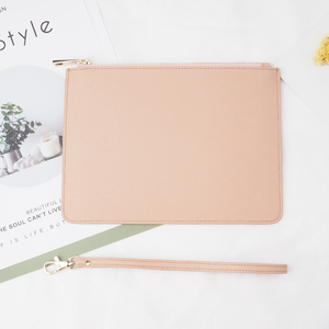 Simple Design Women Genuine Saffiano Leather <strong>Clutch</strong> <strong>Bag</strong> Purse <strong>with</strong> <strong>Wrist</strong> <strong>Strap</strong> - Product Image 2