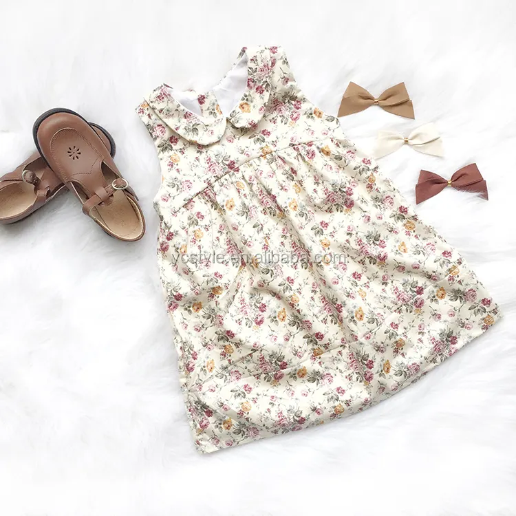Summer floral dresses, linen-cotton breathable clothes, vintage little girl dresses ACCEPT Customized Print