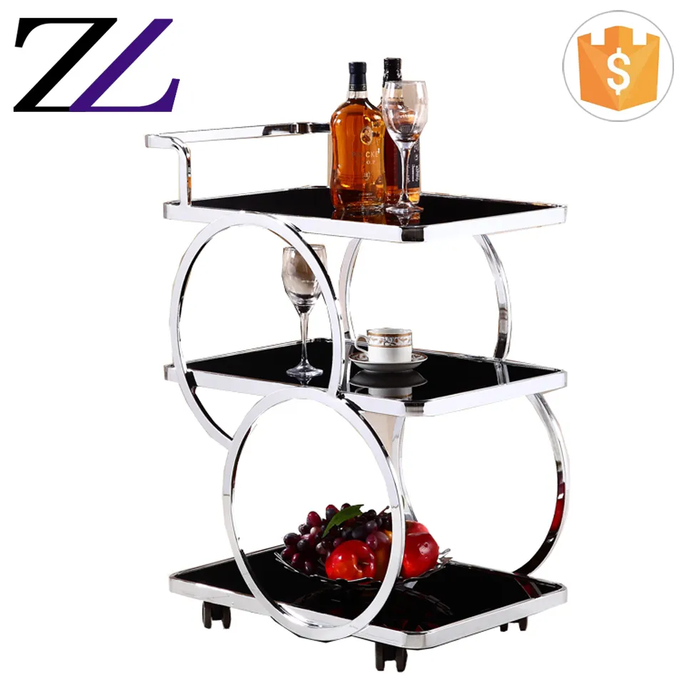 Hotel room buffet trolley 3 tier stainless steel luxury design mobile dessert food service drinks coffee tea trolley cart prices