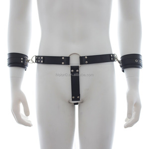 Cintura di Castità in Ecopelle per <span class=keywords><strong>Uomo</strong></span> con Imbracatura e Manette Annesse - Product Image 1