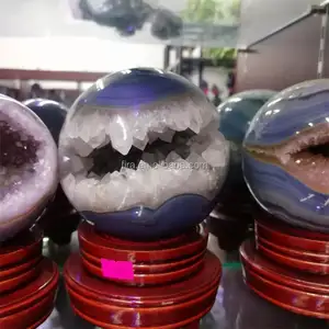 巴西紫水晶大地玛瑙德鲁兹球体打开微笑水晶球家居装饰